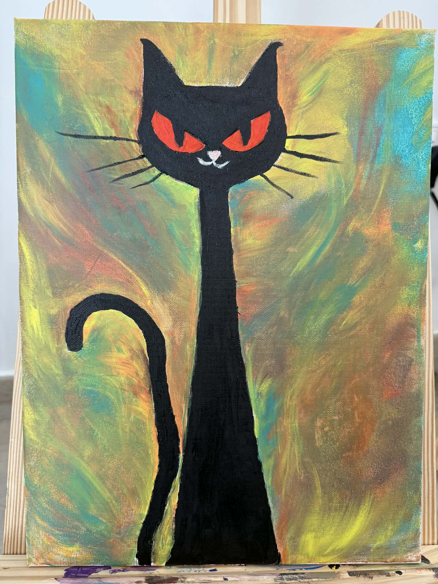 Original Black Cat Abstract Painting