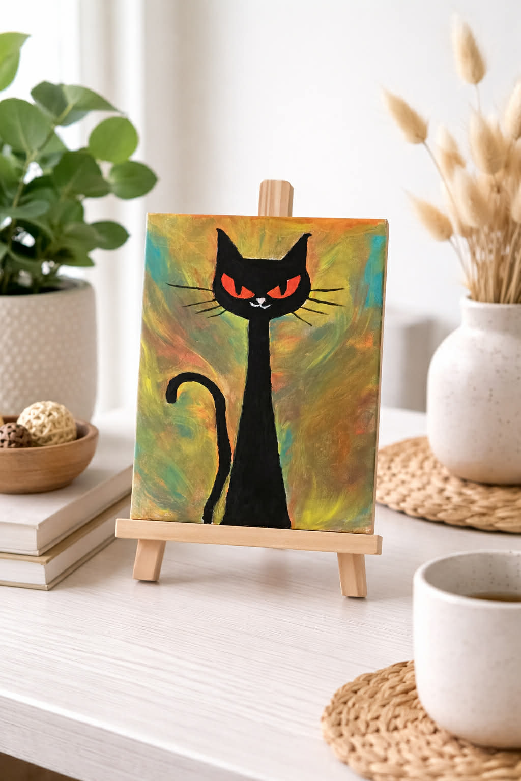 Original Black Cat Abstract Painting