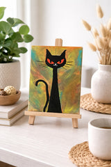 Original Black Cat Abstract Painting