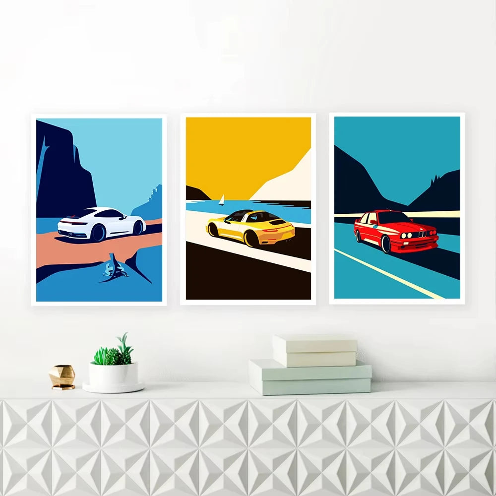 Classic 911 Scandinavian Retro Car Poster – Vintage Canvas Wall Art (Unframed)