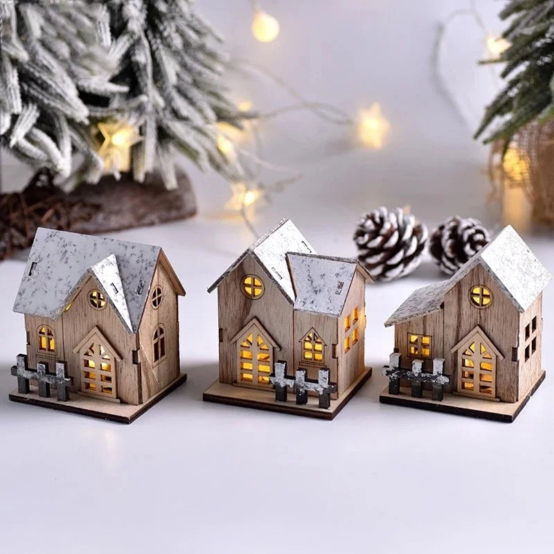 Christmas LED Wooden House – Light-Up Cabin Decoration for Home, Tree, or Table Display
