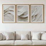3-Piece Neutral Beige Abstract Wave Canvas Prints – Minimalist Soft-Tone Wall Art (Unframed)