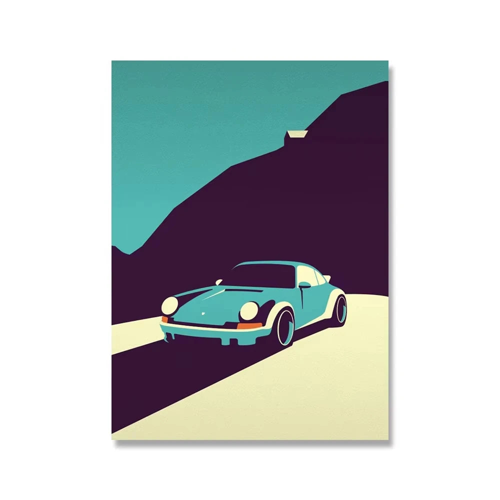 Classic 911 Scandinavian Retro Car Poster – Vintage Canvas Wall Art (Unframed)