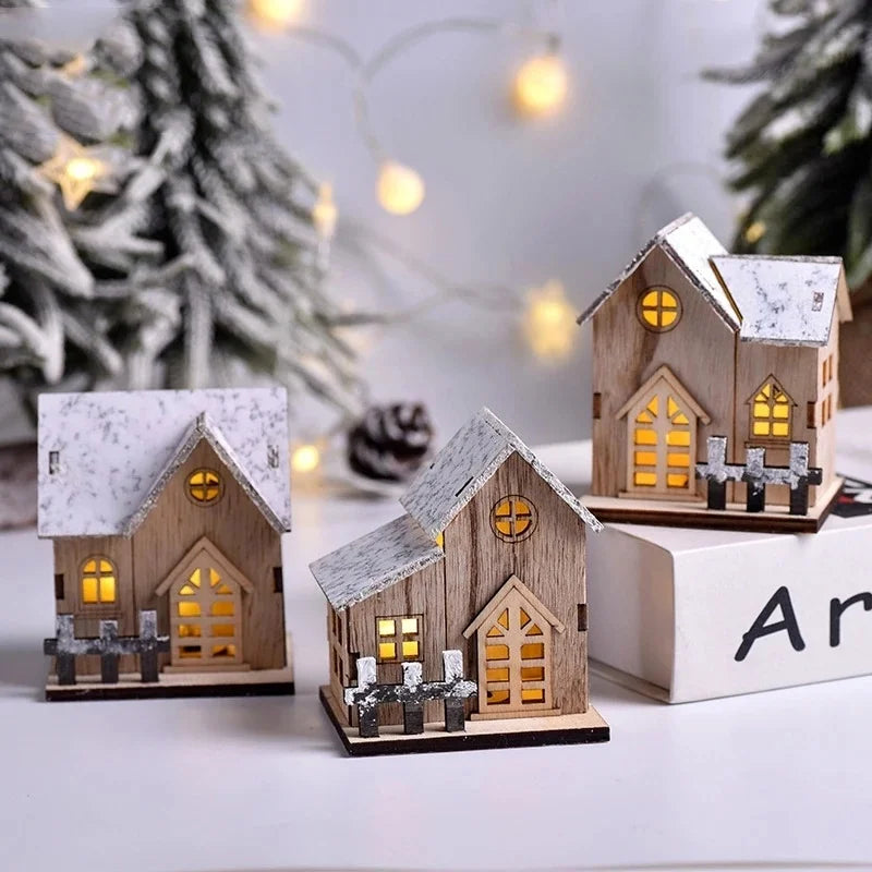 Christmas LED Wooden House – Light-Up Cabin Decoration for Home, Tree, or Table Display
