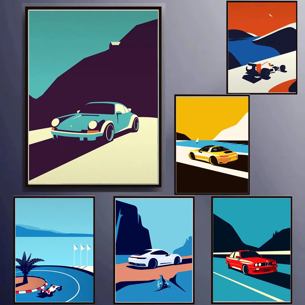 Classic 911 Scandinavian Retro Car Poster – Vintage Canvas Wall Art (Unframed)