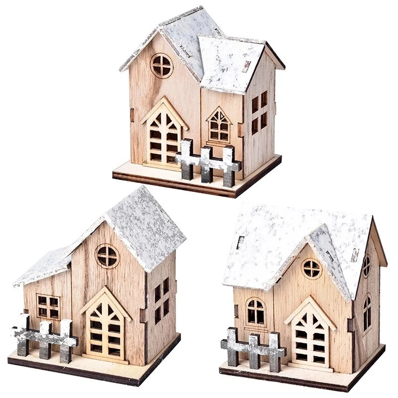 Christmas LED Wooden House – Light-Up Cabin Decoration for Home, Tree, or Table Display
