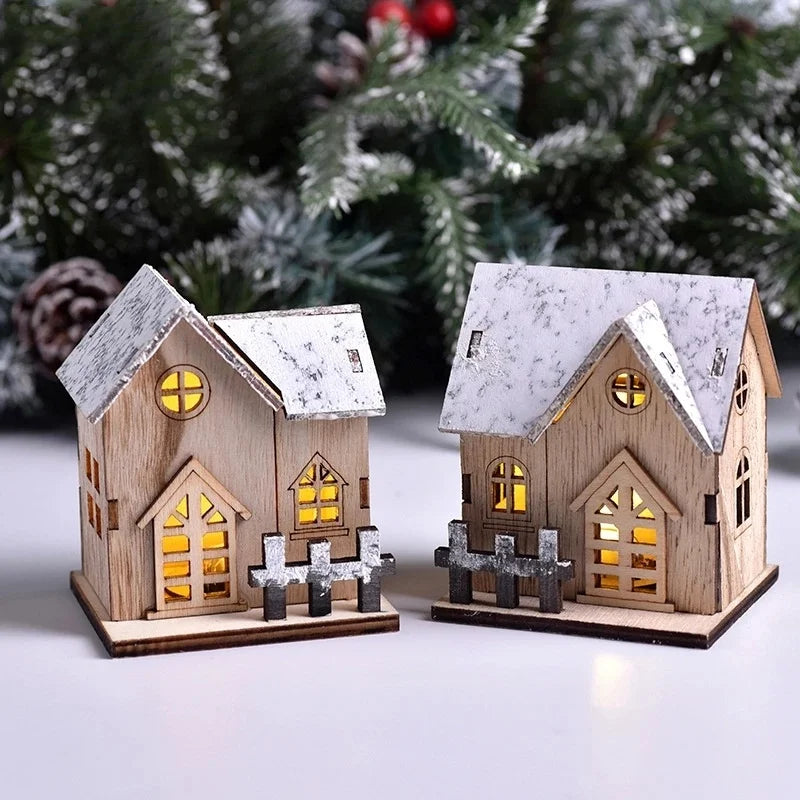 Christmas LED Wooden House – Light-Up Cabin Decoration for Home, Tree, or Table Display