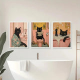 Funny Black Cat Bathroom Canvas Poster – Pink Wall Art Print for Toilet, Laundry Room & Home Décor (Unframed)