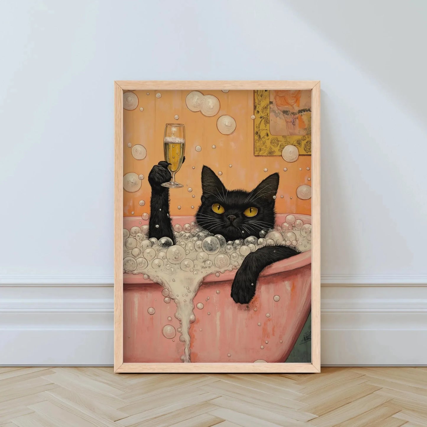 Funny Black Cat Bathroom Canvas Poster – Pink Wall Art Print for Toilet, Laundry Room & Home Décor (Unframed)