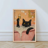 Funny Black Cat Bathroom Canvas Poster – Pink Wall Art Print for Toilet, Laundry Room & Home Décor (Unframed)