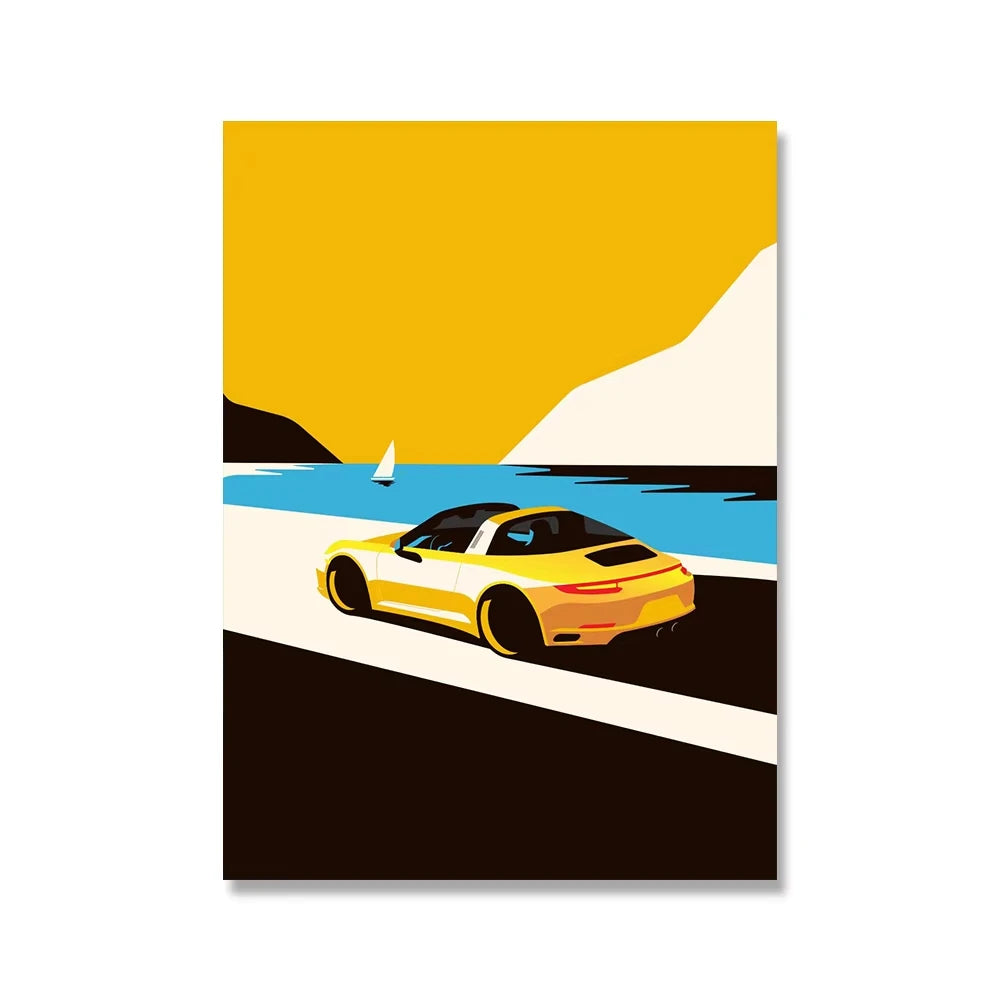 Classic 911 Scandinavian Retro Car Poster – Vintage Canvas Wall Art (Unframed)