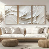 3-Piece Neutral Beige Abstract Wave Canvas Prints – Minimalist Soft-Tone Wall Art (Unframed)