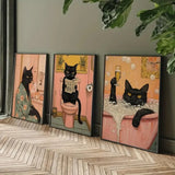 Funny Black Cat Bathroom Canvas Poster – Pink Wall Art Print for Toilet, Laundry Room & Home Décor (Unframed)