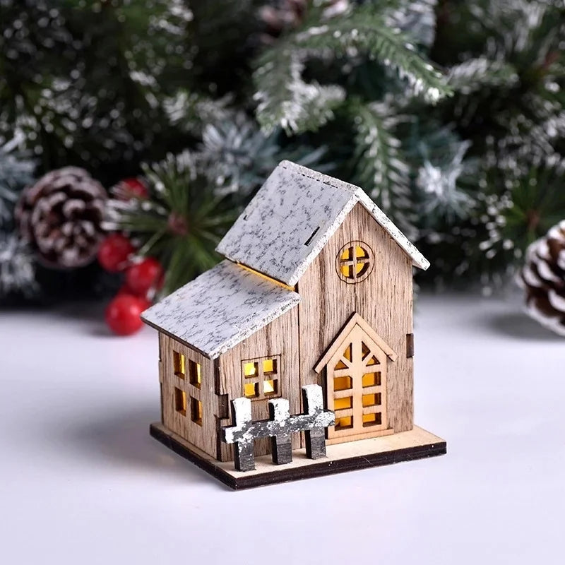 Christmas LED Wooden House – Light-Up Cabin Decoration for Home, Tree, or Table Display