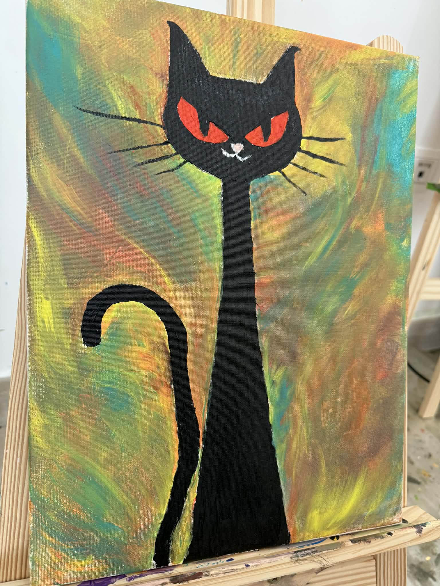 Original Black Cat Abstract Painting